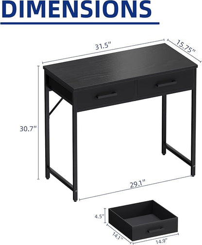 Pamray 32 Inch Small Computer Desk with 2 Drawers for Bedroom Study Writing Home Office Table for Small Spaces Orange
