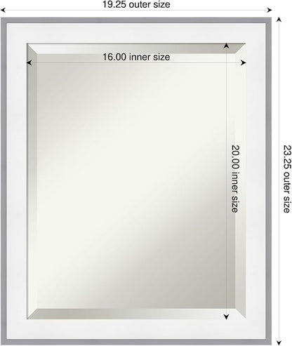 Amanti Art Bathroom Mirror for Over Sink, 23x19 Maya White Silver Rectangle Vanity Mirror, Small Modern Contemporary Frame, Hangs Horizonally and Vertically, Bathroom Wall Decor, Beveled Edge