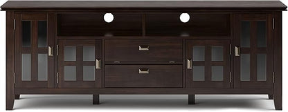 SIMPLIHOME Artisan SOLID WOOD 72 inch Wide Transitional TV Media Stand in Tobacco Brown For TVs up to 80 inches for the Living Room and Entertainment Center