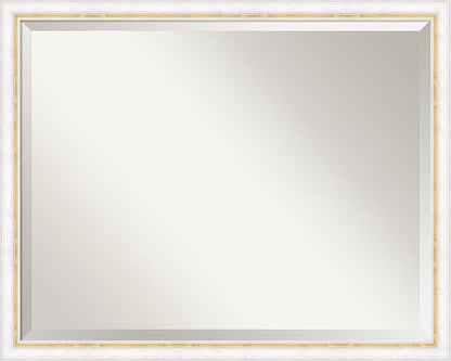 Amanti Art White Bathroom Mirror for Over Sink, 24x30 Morgan White Gold Rectangle Vanity Mirror, Large Modern Contemporary Wood Frame, Hangs Horizonally and Vertically, Bathroom Wall Decor, Beveled