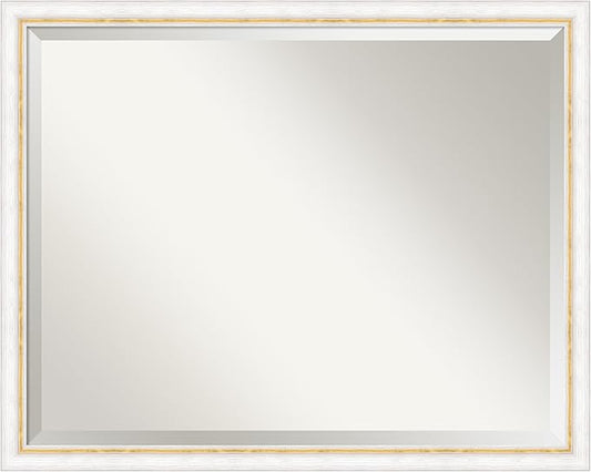 Amanti Art White Bathroom Mirror for Over Sink, 24x30 Morgan White Gold Rectangle Vanity Mirror, Large Modern Contemporary Wood Frame, Hangs Horizonally and Vertically, Bathroom Wall Decor, Beveled