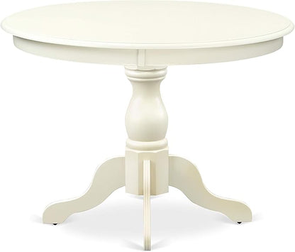 East West Furniture HBBO3-LWH-W 3 Piece Kitchen Table & Chairs Set Contains a Round Dining Room Table with Pedestal and 2 Dining Chairs, 42x42 Inch, Linen White