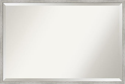 Amanti Art White Bathroom Mirror for Over Sink, 25x37 Shiplap White Narrow Rectangle Vanity Mirror, Large Coastal Wood Frame, Hangs Horizonally and Vertically, Bathroom Wall Decor, Beveled Edge