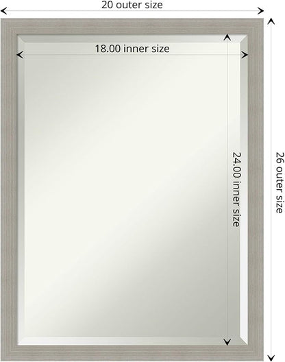 Amanti Art Grey Wall Mirror 26x20 Woodgrain Stripe Grey Rectangle Bathroom Mirror for Wall Decor Living Room, Medium Casual Wood Frame, Hangs Horizonally and Vertically, Bathroom Decor, Beveled Edge