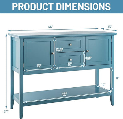 COSTWAY Buffet Sideboard, with 2 Wood Storage Drawers & Open Shelf, Console Table for Living Room Kitchen Dining Room Furniture (Blue)