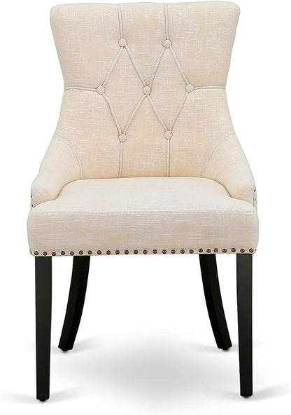 East West Furniture V697FR102-7 7 Piece Dining Table Set Consist of a Rectangle Dining Room Table with V-Legs and 6 Light Beige Linen Fabric Parsons Chairs, 40x72 Inch, Multi-Color