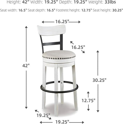 Signature Design by Ashley Valebeck 30" Modern Swivel Pub Height Barstool, Whitewash