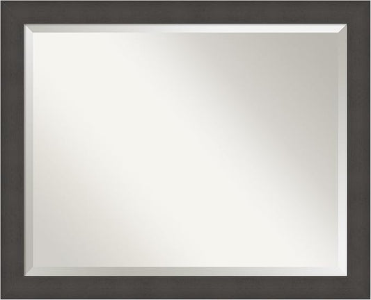 Amanti Art Silver Bathroom Mirror for Over Sink, 26x32 Blaine Light Pewter Narrow Rectangle Vanity Mirror, Large Modern Contemporary Frame, Hangs Horizonally and Vertically, Bathroom Wall Decor
