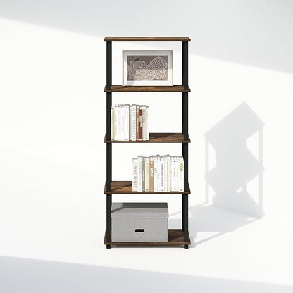 Furinno Turn-S-Tube 3-Tier Compact Multipurpose Shelf Display Rack with Square Tube, Amber Pine/Black, Set of 2