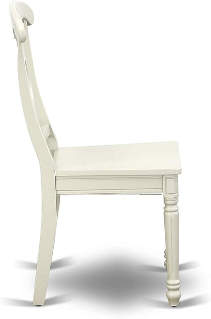 East West Furniture VAKE5-LWH-W 5 Piece Kitchen Table Set for 4 Includes an Oval Dining Room Table with Butterfly Leaf and 4 Solid Wood Seat Chairs, 40x76 Inch, Linen White