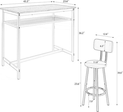 5-Piece Bar Table and Chairs Set, 43.3'' Pub Table Set Modern Small Table and Chairs Set of 4 for Breakfast Nook Living Room Small Space Restaurant, White Oak