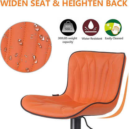 YOUNIKE Single Orange Bar Stools Modern Swivel Counter Height Bar Chair with Back Adjustable Kitchen Island Faux Leather Padded Barstools taburetes de bar Breakfast sillas para barra de cocina 1PCS