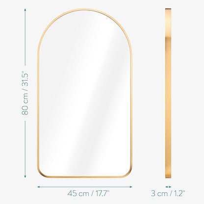 Navaris Arched Wall Mirror - Golden Arch Framed Mirror - 17.7"x31.5" Wall-Mounted Mirror with Gold Aluminum Alloy Frame for Living Room Bathroom Hall