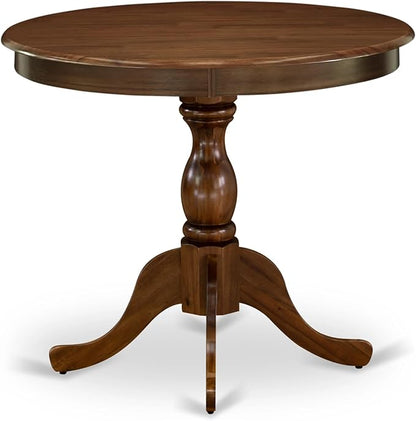 East West Furniture AMAB3-AWA-05 3 Piece Kitchen Table Set for Small Spaces Contains a Round Dining Room Table with Pedestal and 2 Grey Linen Fabric Parsons Chairs, 36x36 Inch, Walnut