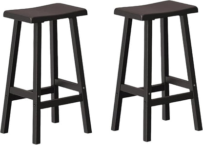 29" H Bar Stools Set of 2 - Classic Saddle Seat with Footrest, Resin Kitchen Counter Stool, Anti-Slip & Waterproof - Tall Barstools for Bar, Kitchen, Dining Room, Lounge - Black