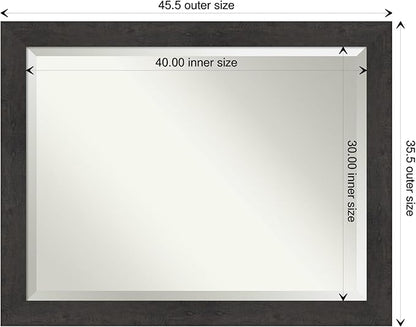 Amanti Art Brown Bathroom Mirror for Over Sink, 36x46 Rustic Plank Espresso Rectangle Vanity Mirror, X-Large Rustic Farmhouse Frame, Hangs Horizonally and Vertically, Bathroom Wall Decor, Beveled Edge