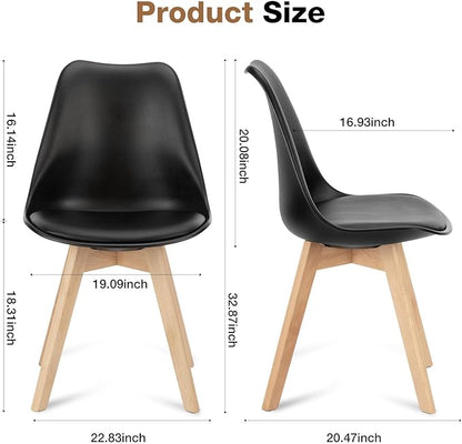 OLIXIS Set of 4 Dining Kitchen Mid-Century Modern Chairs with Wood Legs and PU Leather Cushion for Living Room Bedroom Outdoor Lounge, Black