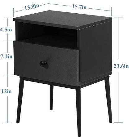 VECELO Modern Nightstands Set of 2,Square End Side Table with Drawer and Storage Space for Bedroom and Living Room