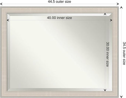 Amanti Art White Bathroom Mirror for Over Sink, 35x45 Cottage White Silver Rectangle Vanity Mirror, X-Large Coastal Wood Frame, Hangs Horizonally and Vertically, Bathroom Wall Decor, Beveled Edge