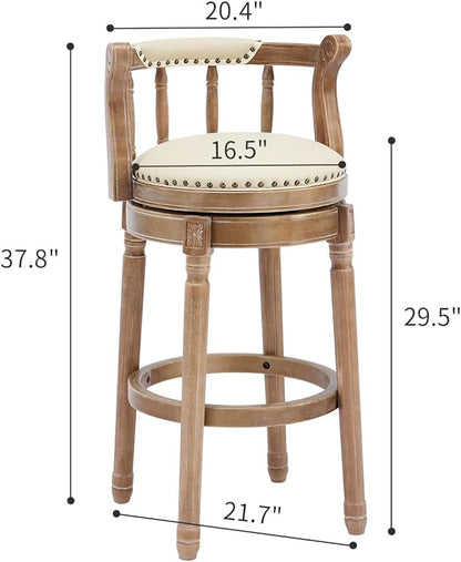Cow top Leather Wooden Bar Stools, 360 Degree Swivel Bar Height Chair with Backs for Home Kitchen Counter, Morden Chair Barstools (Retro-Beige, Bar Height-Seat Height 29.5”)
