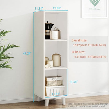 IOTXY Open Cube Low Bookcase - 3-Tier Freestanding Storage Display Cabinet Organizer with Legs for Home Office, 3-Cubes Open Shelf Short Bookshelf, White