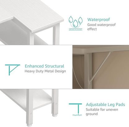 Lufeiya White L Shaped Computer Desk with Drawers & Storage Shelves, 63 Inch Reversible Corner Desk with Power Outlet for Home Office Bedroom, L-Shaped Teen PC Desks with Fabric Drawer, White