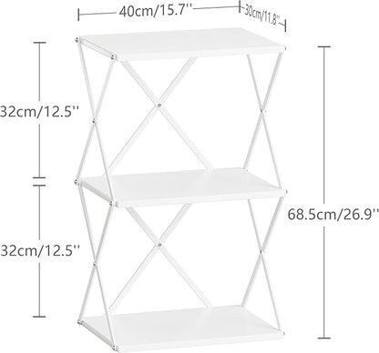 3-Tier End Table Set of 2 Small Side Table Tall Bedside Night Stand with Storage Sofa Side desks for Living Room Bedroom Office Bathroom Small Space White ET-03W-2