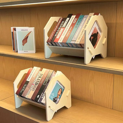 2 Pack Desktop Bookshelf, Stackable Book Organizer with Handle, Storage Rack for CD/Magazine/File Folder, Portable Small Bookshelf for Study, Living Room, Kid's Room, No Nails, Small Size