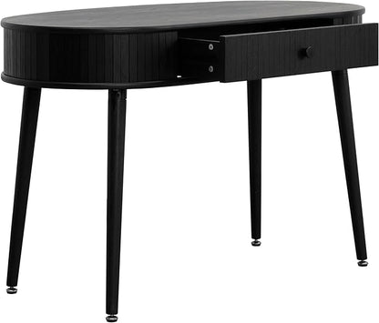 NTC Stream Desk, Modern Wooden Writing Desk with Hidden Drawer, Stylish Vertical Groove Design, Home Office Workstation, Minimalist Study Table, Easy Assembly - Burnt Black