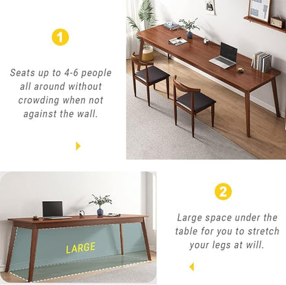Mid-Century Long Desk Table - 71" Simple Modern Extra Long 2-Person Wood Computer Workstation for Home Office Work in Walnut, 71" W x 20" D