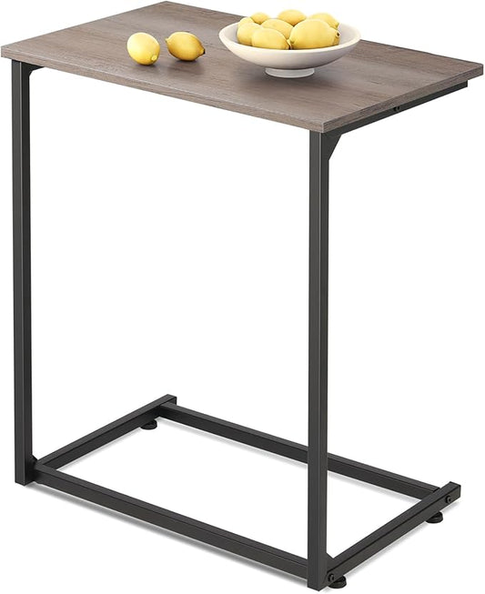 WLIVE C-Shaped End Table, Small Side Tables for Sofa, Wide Couch Table That Slide Under, Laptop Snack Table for Living Room, Bedroom, Home Office, Grey