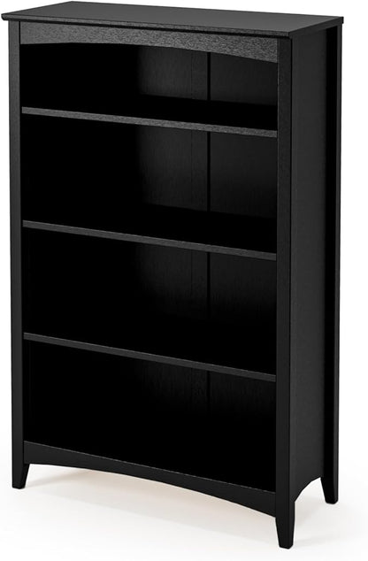 Camaflexi Shaker Style 4 Shelf Bookcase/Solid Wood / 48" High/Adjustable Shelving/Closed Back/Display Bookshelf for Living Room, Bedroom, Home and Office, Black