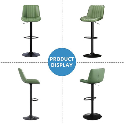 Shintenchi Swivel Bar Stools Set of 4, Adjustable Faux Leather Upholstered Swivel Counter Stools, Armless Bar Height Island Chairs with Back and Footrest, Green