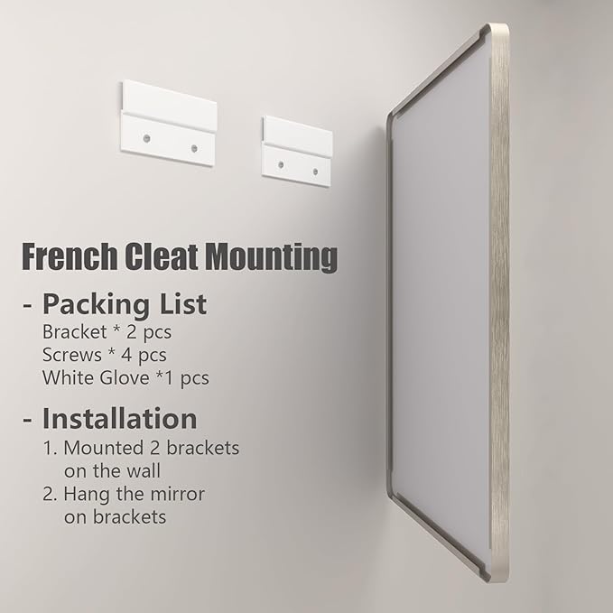 50x40 Silver Brushed Nickel Bathroom Mirror for Wall, Rounded Rectangle Silver Framed Bathroom Vanity Mirror, Anti-Rust, Shatterproof, Hangs Horizontally or Vertically