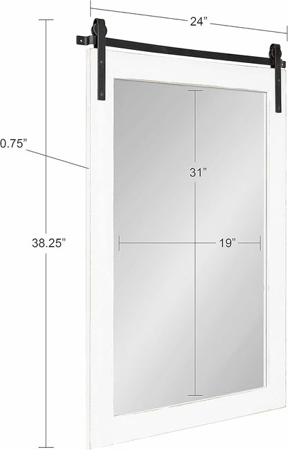 Kate and Laurel Cates Farmhouse Wood Framed Wall Mirror, 24 x 38, White, Barn Door-Inspired Rustic Mirrors for Wall