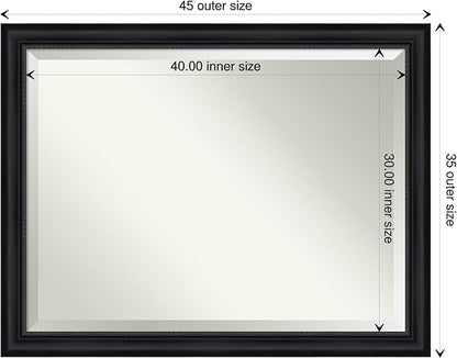 Amanti Art Black Bathroom Mirror for Over Sink, 35x45 Astor Black Rectangle Vanity Mirror, X-Large Traditional Frame, Hangs Horizonally and Vertically, Bathroom Wall Decor, Beveled Edge