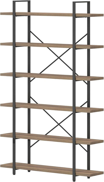 HSH Tall Bookcases and Book Shelves 6 Shelf, Metal Wooden Book Shelf and Storage Rack, Modern Etagere 6 Tier Bookshelf, Farmhouse Large Display Bookshelves for Bedroom Living Room Office, Rustic Oak