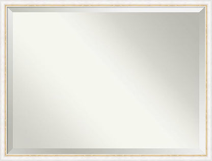 Amanti Art White Bathroom Mirror for Over Sink, 32x42 Morgan White Gold Rectangle Vanity Mirror, X-Large Modern Contemporary Wood Frame, Hangs Horizonally and Vertically, Bathroom Wall Decor, Beveled