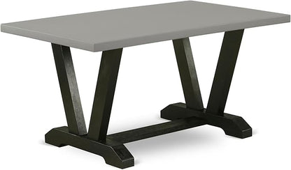 East West Furniture V696FR102-6 6 Piece Dining Set Contains a Rectangle Dining Room Table with V-Legs and 4 Light Beige Linen Fabric Upholstered Chairs with a Bench, 36x60 Inch, Multi-Color
