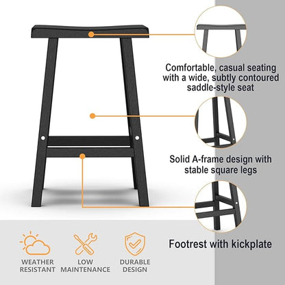 Bar Stools Set of 4, Waterproof UV-Resistant,Durable Resin Kitchen Island Chairs for Indoor & Outdoor Use, Modern Design for Home,Bar,and Cafe (29''Black-4)