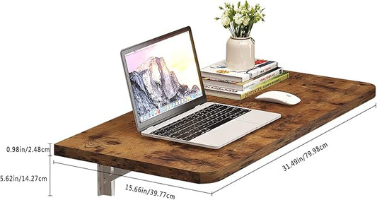 Pmnianhua 31'' Rustic Brown Wall Mounted Drop Leaf Table, Folding Table, Floating Desk for Small Spaces