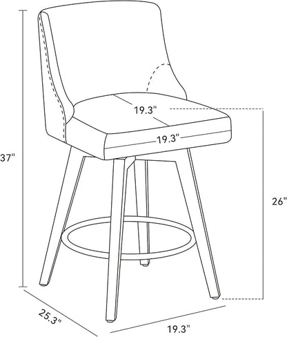 Counter Height Bar Stools Set of 2, 360°Swivel Upholstered Barstools with Back and Solid Wood Legs, 26" H Seat Height, Fabric in Fog Grey