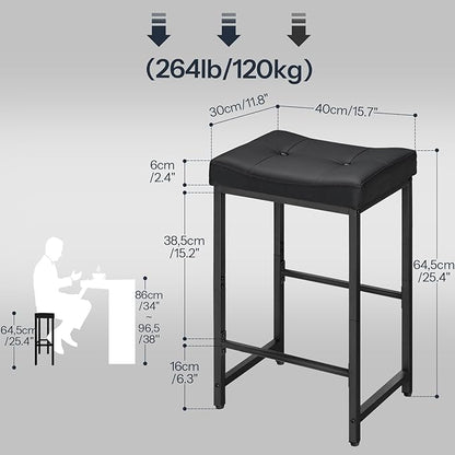 HOOBRO Bar Stools,25.4" Saddle Stools with PU Upholstery, Counter Height Stools with Footrest, Kitchen Breakfast Chairs, for Dining Room, Cafe, Bar, Black BB23BY01