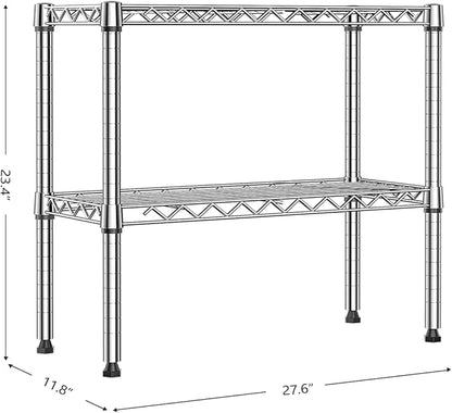 MZG 220 lbs 2 Tier Storage Rack Metal Wire Shelving Unit, Storage Standing Household Shelf Organizer for Laundry Bathroom Kitchen Pantry Closet Garage Utility Room, Chrome 11.8" D x 27.6" W x 23.4" H
