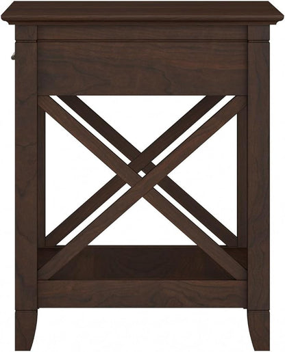 Bush Furniture Key West Small End Table with Storage | Modern Farmhouse Accent Shelf for Living Room in Bing Cherry