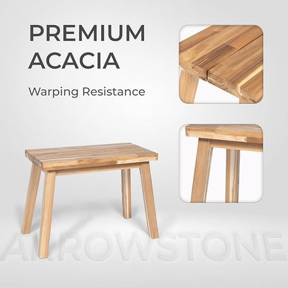 Bench 100% Solid Acacia Wood, Backless, Wax Galvanized Finish, Easy Assembly, End Table Wooden Bench Furniture for Plant, Dining Room, Entryway, Indoor (26 inches)