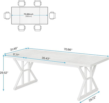 Tribesigns Farmhouse Dining Table for 6 People, 70.8-Inch Rectangular Wood Dining Table, Rustic Kitchen Table with Heavy Duty Metal Legs for Dining Room