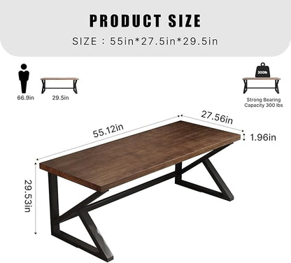 Solid Wood Computer Desk,Rustic Style 55-inch Large Office Desk- Modern Gaming Working for Home Office, Modern Simple Design, Ideal for Study, Writing, Dining