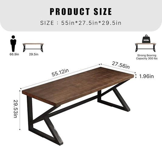 Solid Wood Computer Desk,Rustic Style 55-inch Large Office Desk- Modern Gaming Working for Home Office, Modern Simple Design, Ideal for Study, Writing, Dining