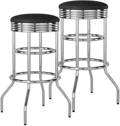 TRINITY Heavy Duty 30-Inch Backless Swivel Bar Stool for Kitchen, Garage, or Workshop, Chrome Finish with Faux Leather Seat, 2 Pack Pre-Assembled, Black